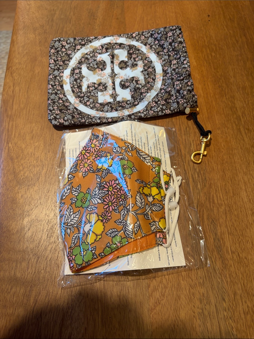Tory Burch Floral Face Mask and Pouch in Orange and Brown